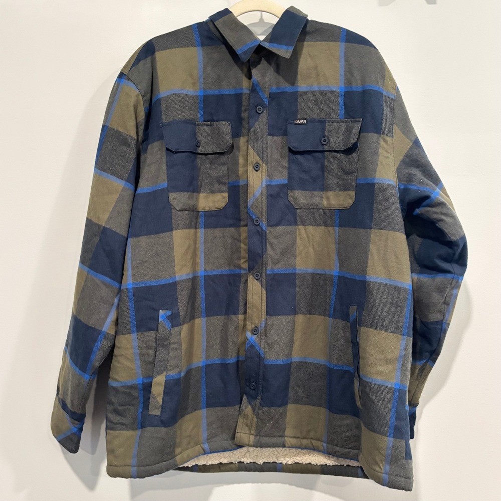 Dravus Mens Flannel Sherpa Jacket Large Lined Plaid‎ Lumberjack Cabin Work 21270